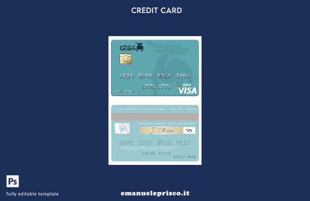 modello di carta di debito visto Palau Bank of Guam in stile verificato